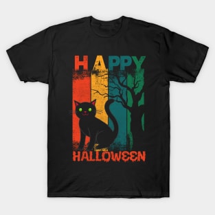 Funny Cat Happy Hallothanksmas Halloween Thanksgiving Xmas T-Shirt